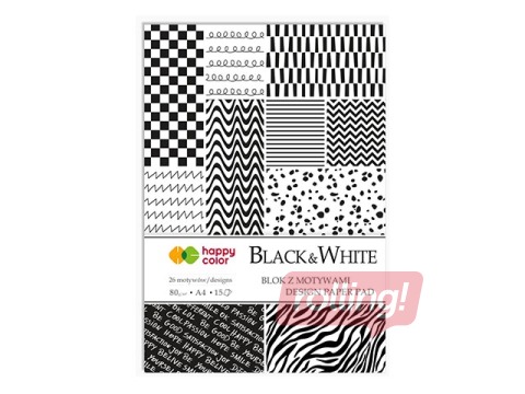 Dizaina papīrs ar motīvu BLACK&WHITE, A4, 80g/m², 15 loksnes, 26 motīvi