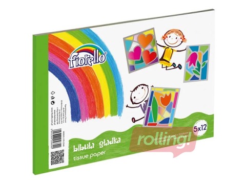 Zīdpapīrs Fiorello, A4 12 krāsas pa 5 loksnēm, 22 g/m2, dažādas krāsas