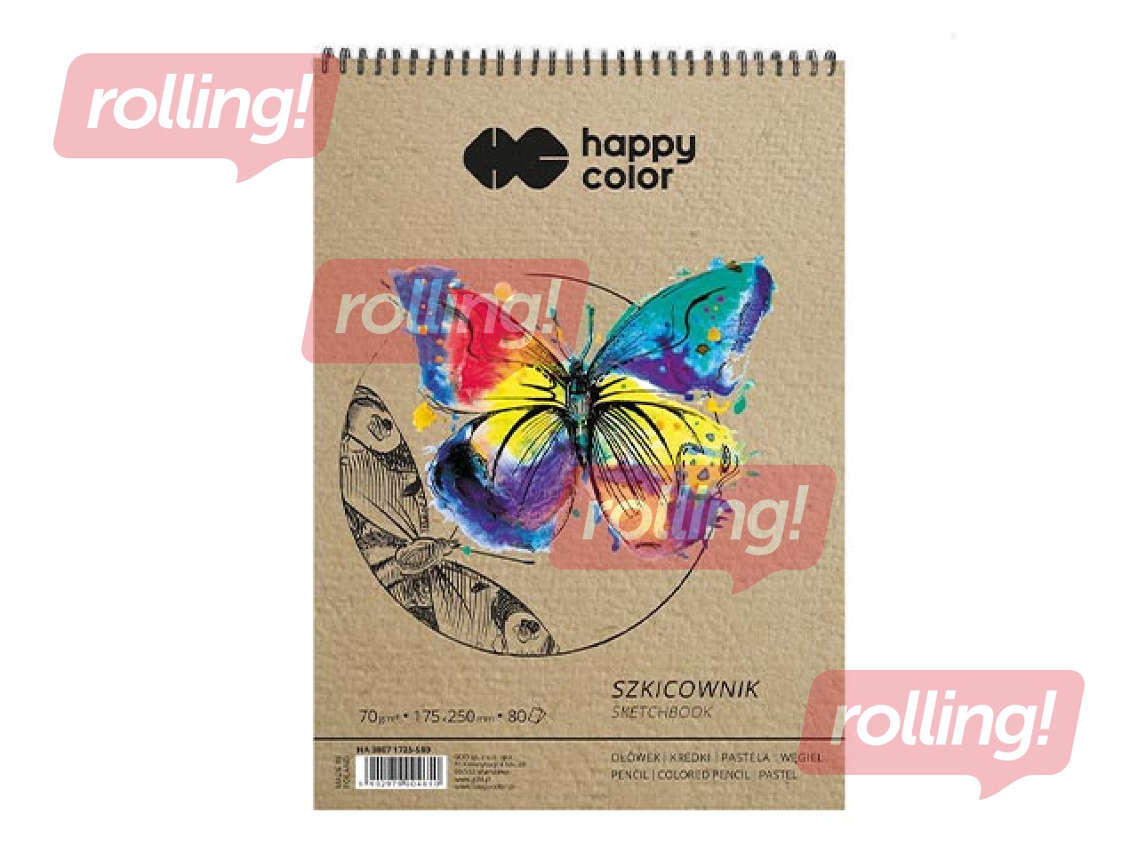 Skiču bloks ar spirāli Happy Color, 170x250mm, 70g/m², 80 loksnes