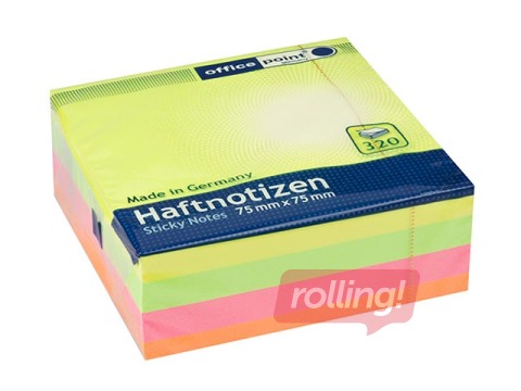 Līmlapiņu kubs Office Point, spilgtas assorti krāsas, 75x75mm, 320 sheets