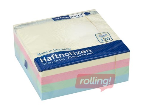 Līmlapiņu kubs Office Point, pasteļkrāsas, 75x75mm, 320 lapiņas