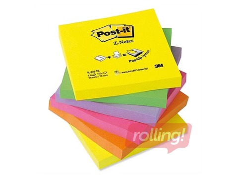 Līmlapiņas Z - veidā, Post-it, 76x76 mm, 100l., dažādas neona krāsas