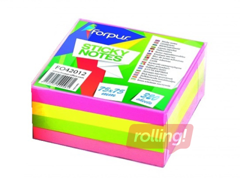 Līmlapiņas Forpus, neona krāsas, 75x75mm, 320 lapiņas