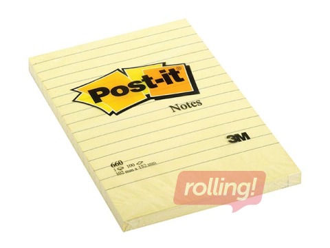 Piezīmju līmlapiņas Post-it līniju, dzeltenas, 102x152mm, 100 lapiņasa
