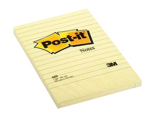 Piezīmju līmlapiņas Post-it līniju, dzeltenas, 102x152mm, 100 lapiņasa