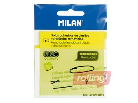 Caurspīdīgas līmlapiņas Milan, neona dzeltenas, 76x76mm, 50 lapiņas