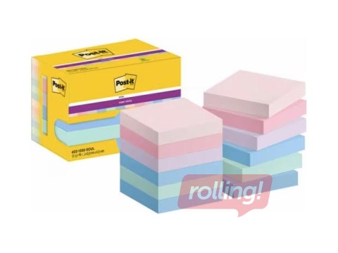 Līmlapiņas Post-it Super Sticky Soulful 47.6x47.6mm, 12x90 lapiņas + AKCIJA! Pērc līmlapiņas un saņem dāvanu!