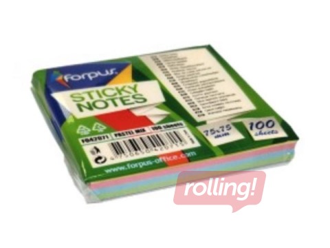 Līmlapiņas Forpus, dažādas pasteļkrāsas, 75x75mm, 100 lapiņas