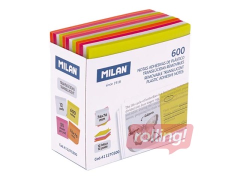Līmlapiņas Milan, caurspīdīgas, neona krāsās, 76x76mm, 600 lapiņas