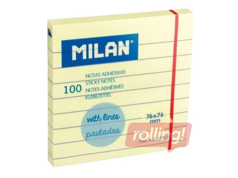 Līmlapiņas Milan, līniju, dzeltenas, 100 lapiņas, 76x76mm