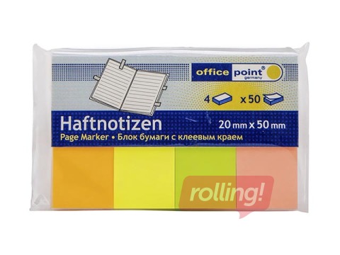 Marķēšanas indeksi papīra Office Point 50x20, 4x50l., dažādas pasteļkrāsas
