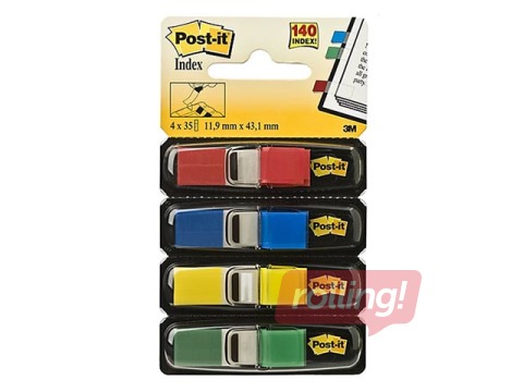 Marķēšanas indeksi plastikāta Post-it,12 x 43 mm, 4x35l., dažādas krāsas 