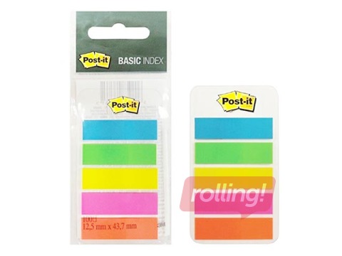Marķēšanas indeksi, plastikāta Post-it Basic Index,12 x 43 mm, 5x20l., dažādas krāsas 