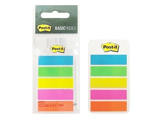 Marķēšanas indeksi, plastikāta Post-it Basic Index,12 x 43 mm, 5x20l., dažādas krāsas 