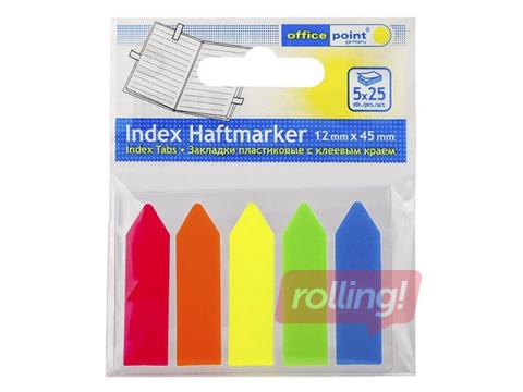 Marķēšanas indeksi - bultiņas, plastikāta Office Point, 12x45mm,  5 x 25l