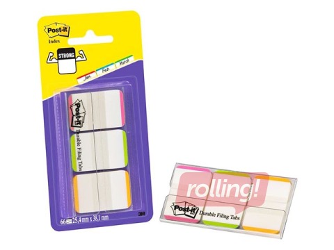 Marķēšanas indeksi Post-it, Strong, 25x38 mm, balti ar rozā/zaļu/oranžu maliņu
