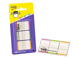 Marķēšanas indeksi Post-it, Strong, 25x38 mm, balti ar rozā/zaļu/oranžu maliņu