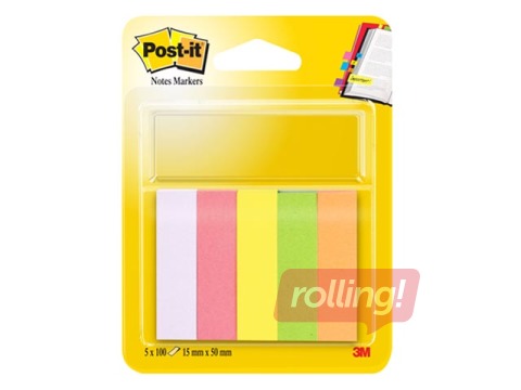 Marķēšanas indeksi papīra Post-it, 15x50 mm, 5 krāsas pa 100 gab