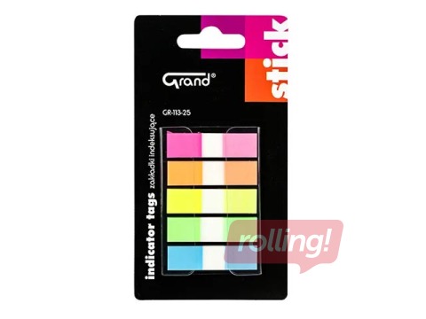 Marķēšanas indeksi Grand, plastikāta, dažādas krāsas, 12x45mm, 5х25 lapiņas