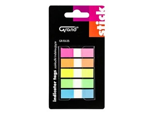 Marķēšanas indeksi Grand, plastikāta, dažādas krāsas, 12x45mm, 5х25 lapiņas
