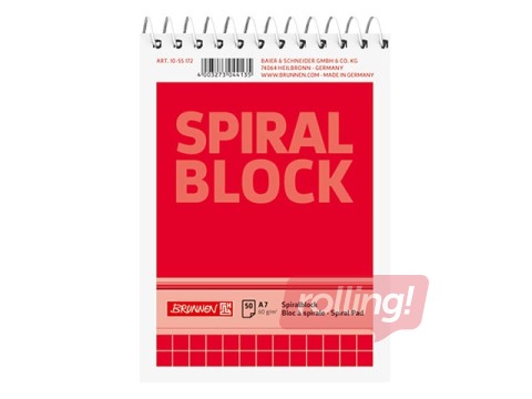 Piezīmju bloknots Spiral, A7, rūtiņu, 50 lapas