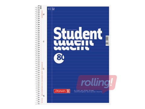 Klade ar spirāli, Student, A4, līniju, 80 lapas