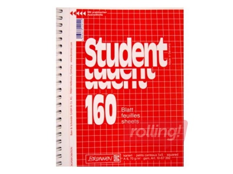 Klade ar spirāli, Student, A4, rūtiņu, 160 lapas