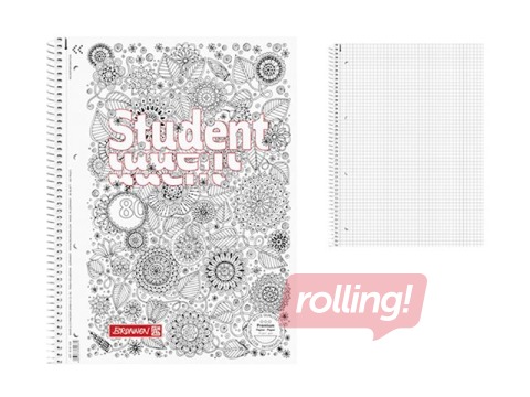 Klade ar spirāli, A4, rūtiņu, ZENart Floral, 80 lapas