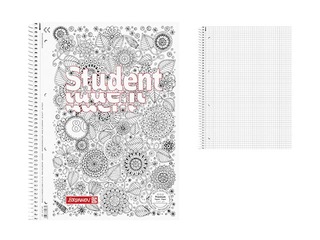 Klade ar spirāli, A4, rūtiņu, ZENart Floral, 80 lapas