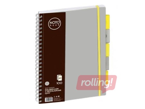 Klade ar spirāli un 5 sadalītājiem, A4, rūtiņu, pelēka, 100 lapas