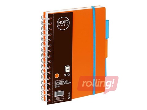 Klade ar spirāli un 3 sadalītājiem, A5, oranža, rūtiņu, 100 lapas