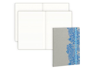 Piezīmju grāmata Textile,  A5, rūtiņu, pelēka ar zilu gumiju