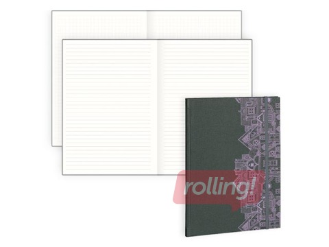 Piezīmju grāmata Textile, A5, līniju, pelēka ar pelēku gumiju