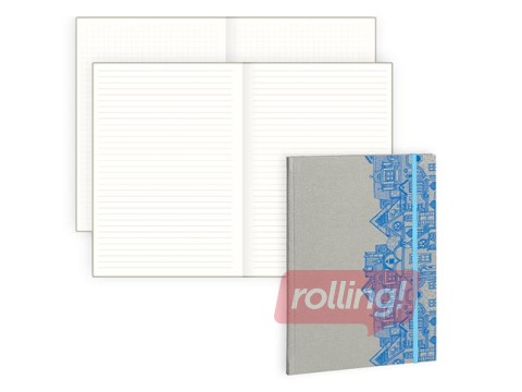 Piezīmju grāmata Textile, A5, līniju, pelēka ar zilu gumiju