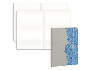 Piezīmju grāmata Textile, A5, līniju, pelēka ar zilu gumiju
