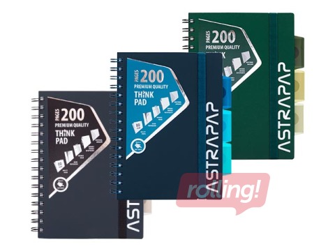 Klade Astra ar 4 sadalījumiem, A5, rūtiņu, dažādas krāsas, 200 lapas