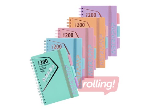 Klade Astra ar 4 sadalījumiem, A5, rūtiņu, pasteļkrāsas, 200 lapas