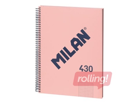 Klade ar spirāli cietos vākos Milan, A4, rūtiņu, rozā, 80 lapas