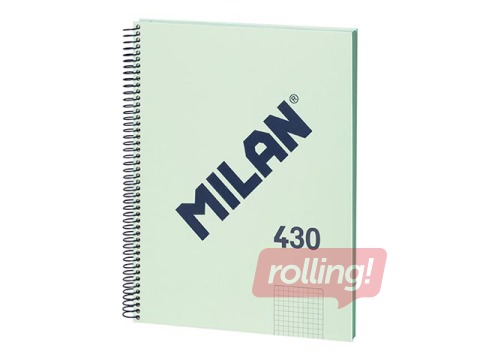 Klade ar spirāli cietos vākos Milan, A4, rūtiņu, zaļa, 80 lapas