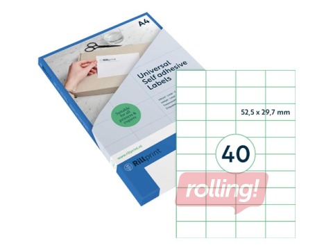 Uzlīmes Rillprint, A4, 52.5x29.7 mm, 100 loksnes, baltas 