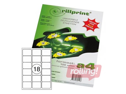 Uzlīmes Rillprint, A4, 63.5x46.6 mm, 100 loksnes, baltas 