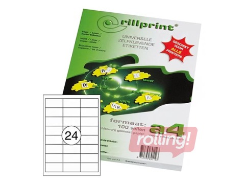 Uzlīmes Rillprint, A4, 64.6x33.8 mm,100 loksnes, baltas 