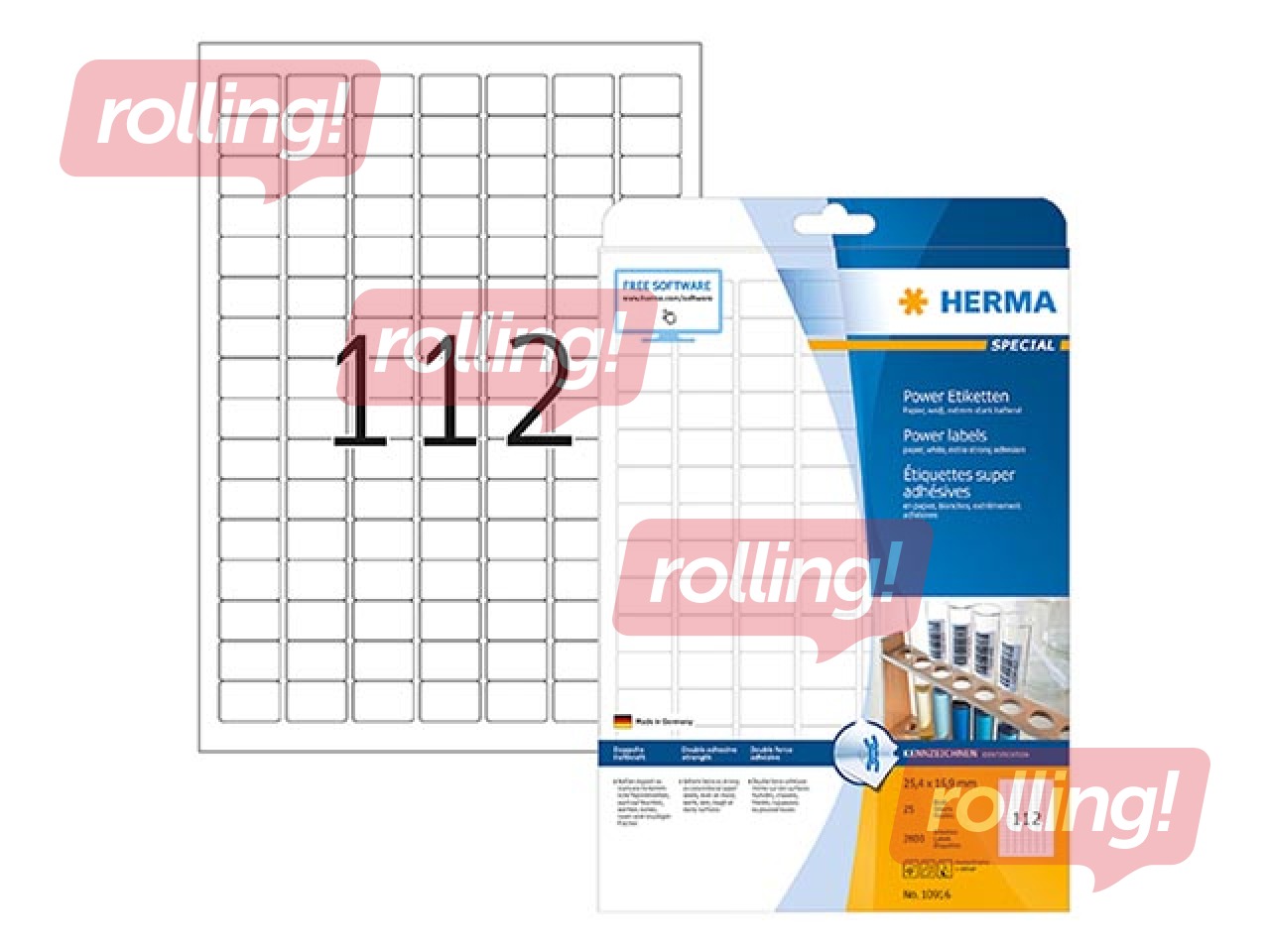 Uzlīmes Herma Special, A4, 25.4x16.9 mm, 25 loksnes, noņemamas, baltas