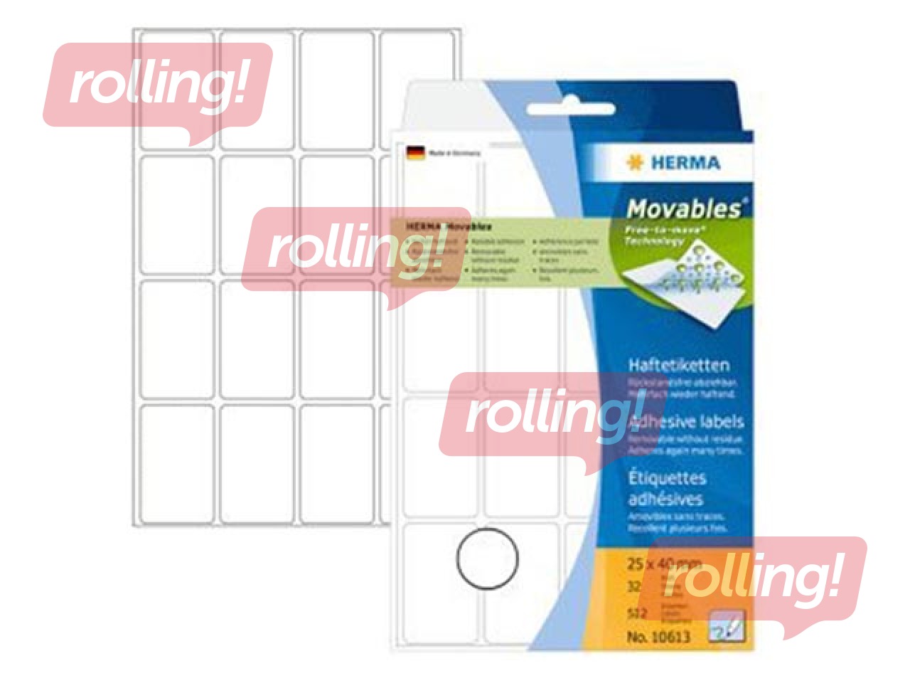 Uzlīmes Herma Movable, 25x40 mm, 32 loksnes, noņemamas, baltas