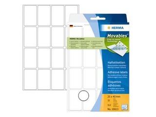 Uzlīmes Herma Movable, 25x40 mm, 32 loksnes, noņemamas, baltas