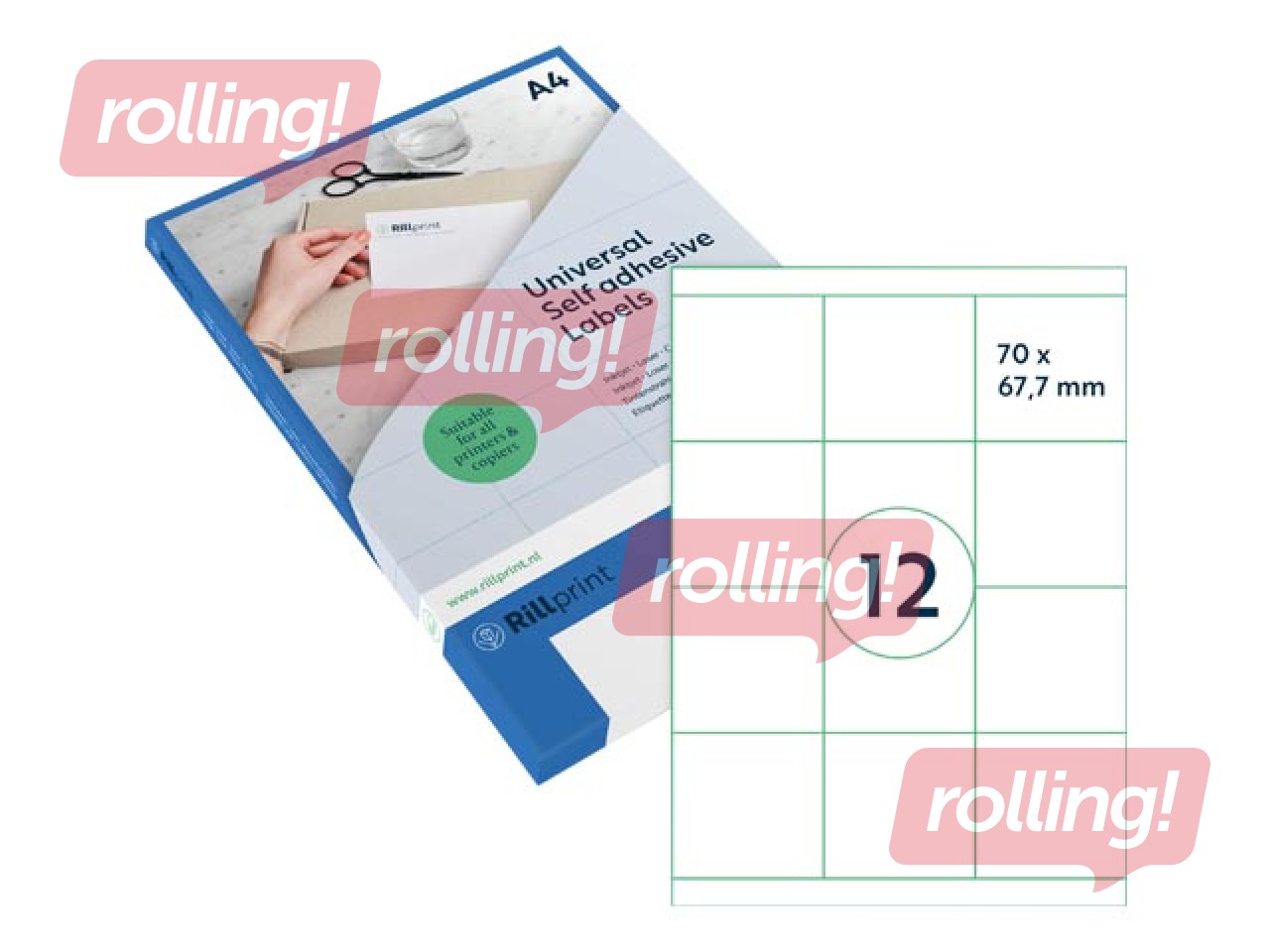 Uzlīmes Rillprint, A4, 70x67.7 mm,100 loksnes, baltas 