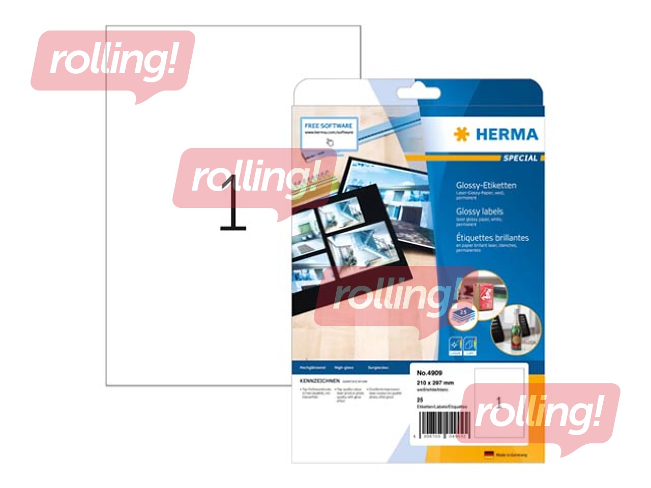 Uzlīmes Herma  A4, 210x297 mm, glancētas 25 loksnes, baltas, noturīgas