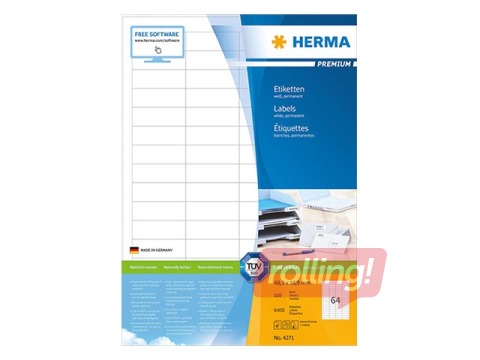 Uzlīmes Herma Premium, A4, 48,3x16,9 mm, 100 loksnes, baltas