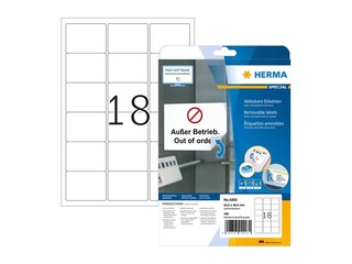 Viegli noņemamas uzlīmes Herma, Special, baltas, A4, 63.5x46.6mm, 25 loksnes