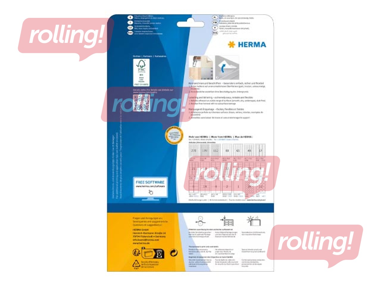 Viegli noņemamas uzlīmes Herma, Special, baltas, A4, 63.5x46.6mm, 25 loksnes